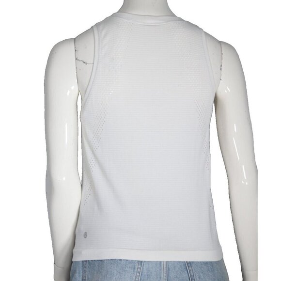 Lululemon Women's US4 White Tank Top Nylon Stretch Stripe Crew Laser Cut Shirt - Picture 5 of 6